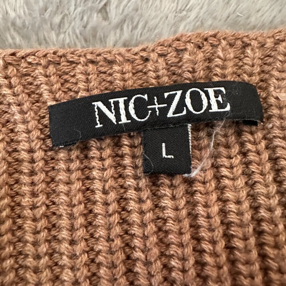 Nic + Zoe Open Sweater Cardigan Sleeveless Topper Women's LARGE Tan Neutral - Picture 4 of 6